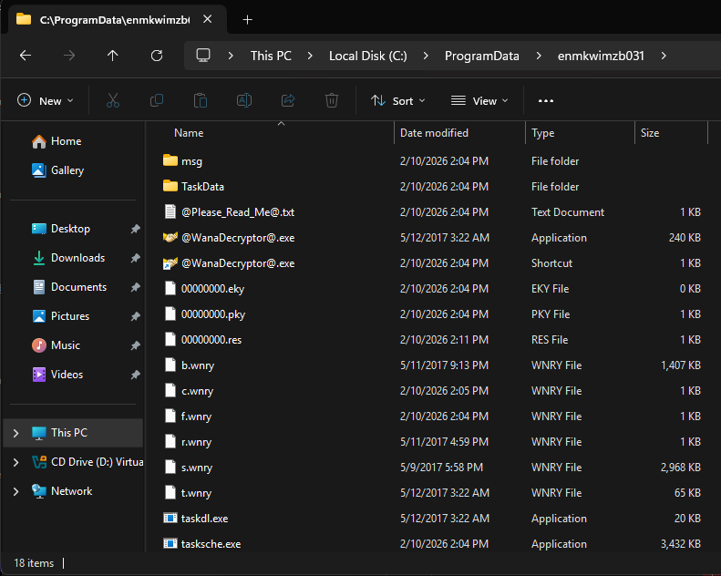 ProgramData folder containing malware persistence files